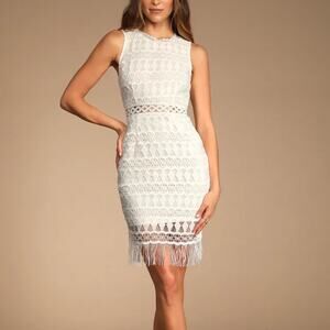 Lulus Kenna White Crochet Lace Sleeveless Bodycon Dress